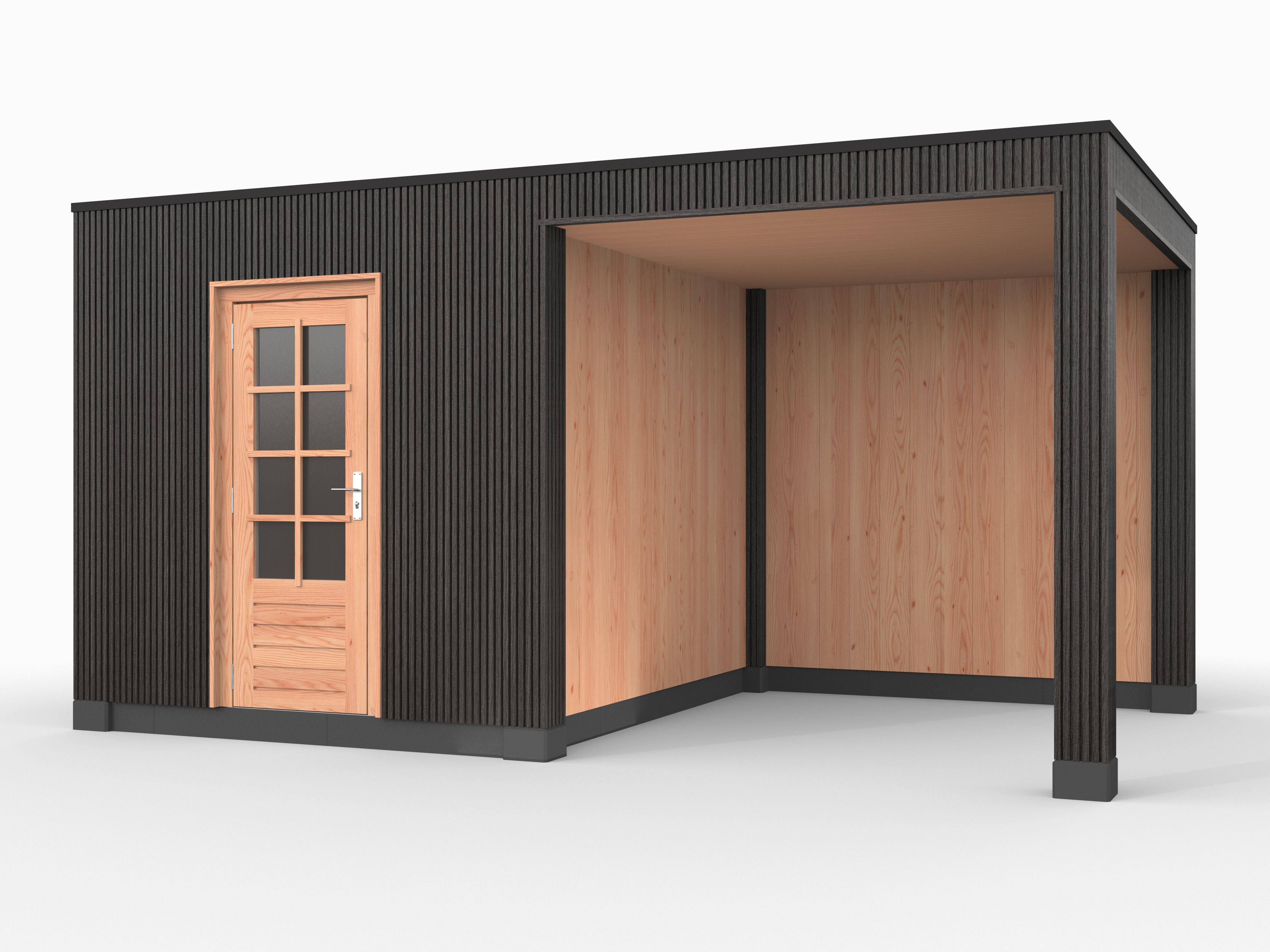 Douglas overkapping, 500 x 300, met schuur en achterwand, Westwood Rhombus Zwart - Afbeelding 1